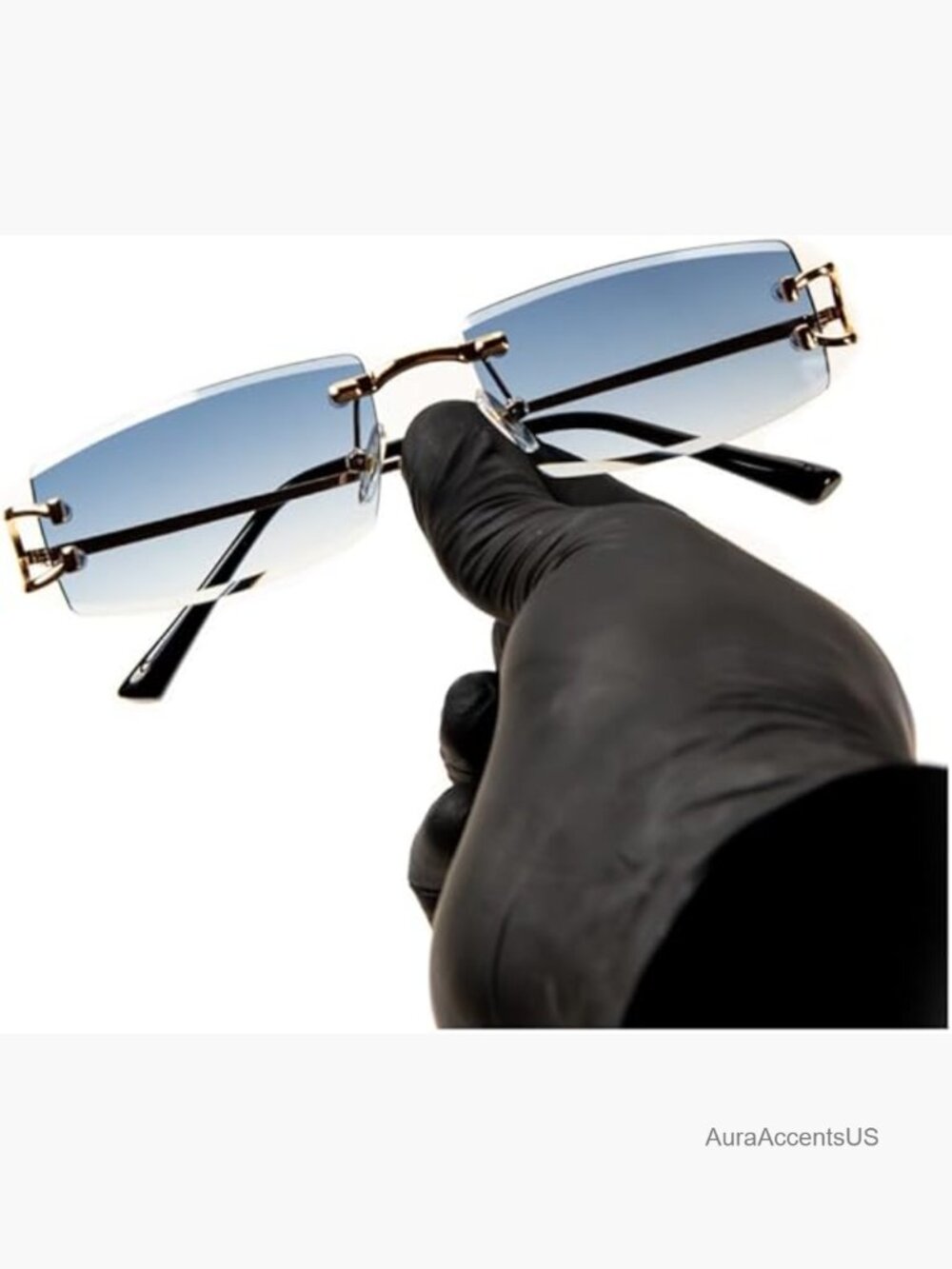 Rimless Square Sunglasses Retro Trendy Hip Hop Frameless Shades Gold Frame